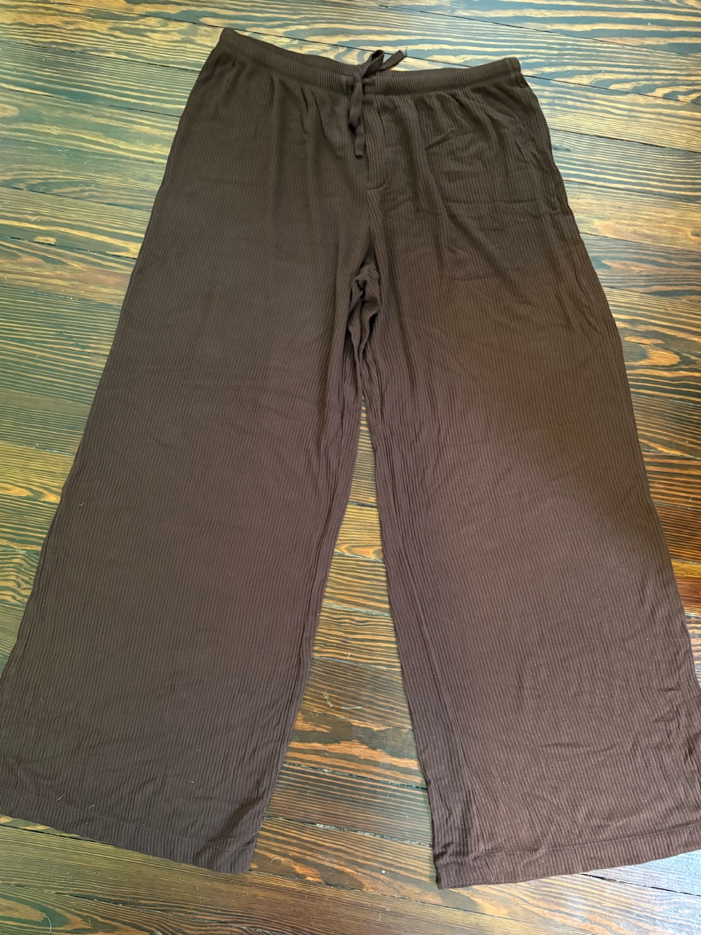 Auden Brown Wide-Leg Ribbed Drawstring Joggers
